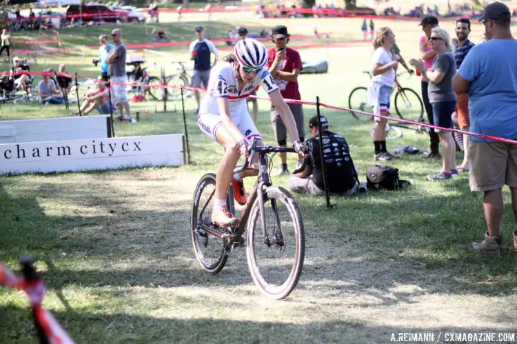 Helen Wyman makes a smooth remount after the C3 barriers at Charm City. © Cyclocross Magazine