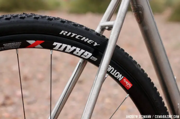 Litespeed was able to get a Stan's NoTubes Grail 11-speed wheelset for the T5g with a thru-axle system. © Cyclocross Magazine