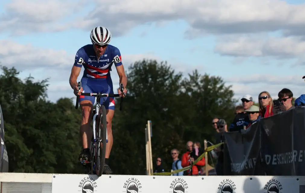 Jeremy Powers rides the barriers on his way to yet another win.