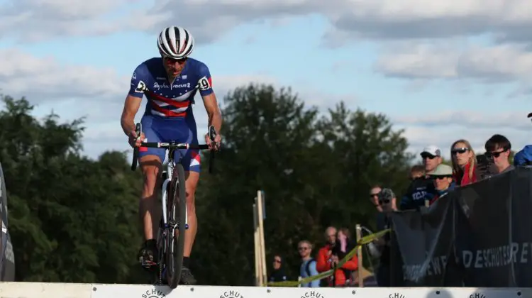 Jeremy Powers rides the barriers on his way to yet another win.