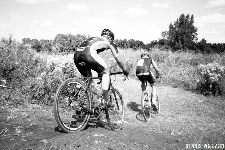 Brad Lako and John Osgood Leading the Masters 35+ Race at the Alma GP of cyclocross presented by Eclipse Cycling – Photo credit. © Dennis Willard