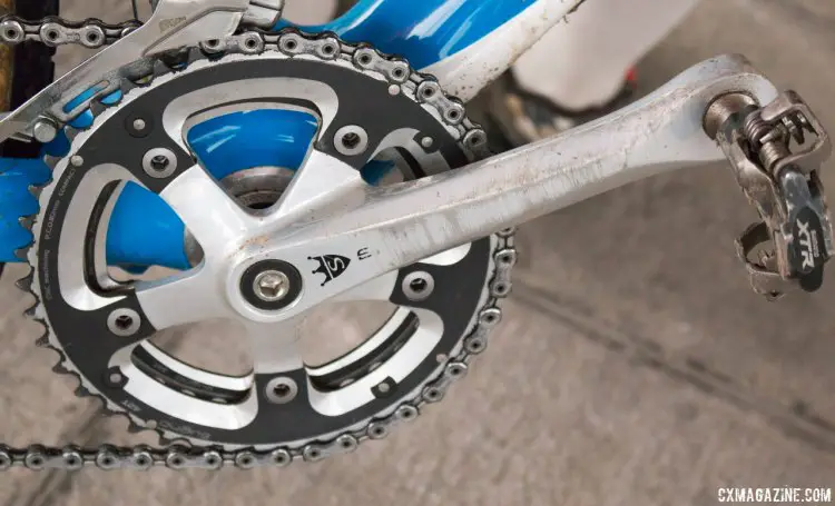 Miyauchi's Sugino Mighty Tour 2000 square taper cranks and Sugino 110 BCD 34/42 chainrings are old school, but are classy and do the job. © Cyclocross Magazine