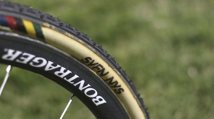 Dughast tires with Sven Nys's name on them clearly identify the owner. © Cyclocross Magazine