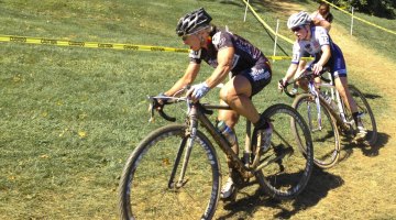 Laura Van Gilder leads Ellen Noble at Day 2 of the 2014 Nittany Lion Cyclocross Race. © Cyclocross Magazine