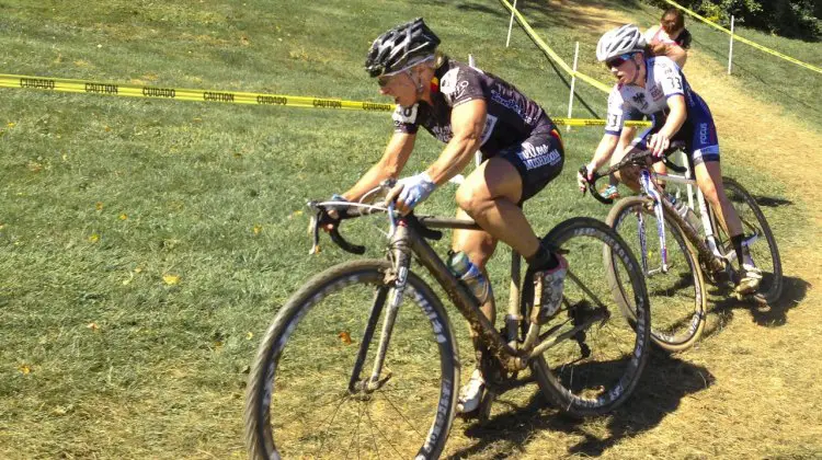Laura Van Gilder leads Ellen Noble at Day 2 of the 2014 Nittany Lion Cyclocross Race. © Cyclocross Magazine