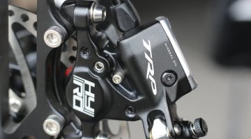 TRP Brakes updated the HY/RD cable-pull hydraulic disc brake. New models have "Mineral Oil" printed on the outside of the brake. Older ones had it on the inside. © Cyclocross Magazine
