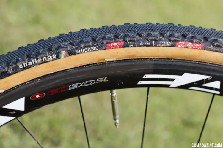 Challenge Chicane tires offer a fast center tread with shoulder knobs for cornering grip. © Cyclocross Magazine