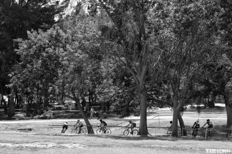 The mens 35+ As race winds through the trees. © Wade Hewitt