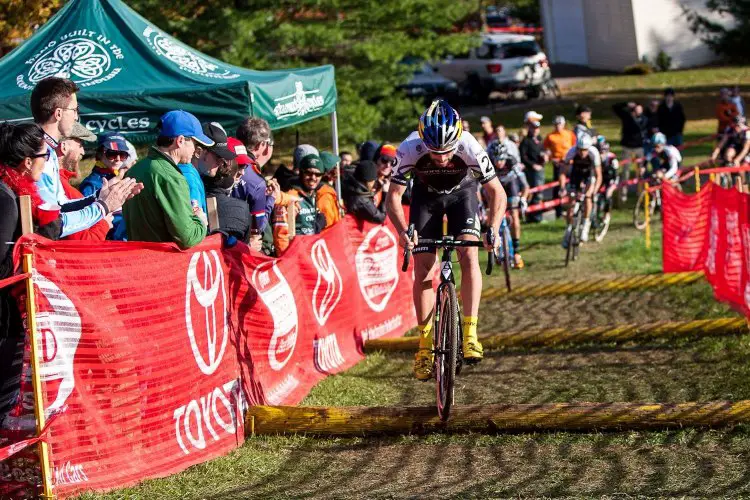 Last year’s winner Tim Johnson attacks the Harbin Park course. photo by Kent Baumgardner