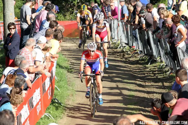 Lars van der Haar rarely saw the back of a jersey all day at Valkenburg. © Bart Hazen