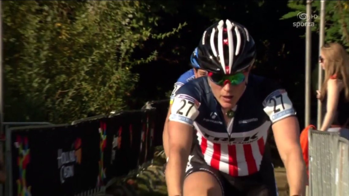 Compton charging with a come-from-behind win at Valkenburg. Screenshot from CXHairs and UCI footage
