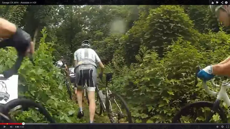 At the Savage CX race, riders start on what seems to be a cyclocross course, and then it takes a turn into adventure racing. Screenshot from video by Gravel Cyclist