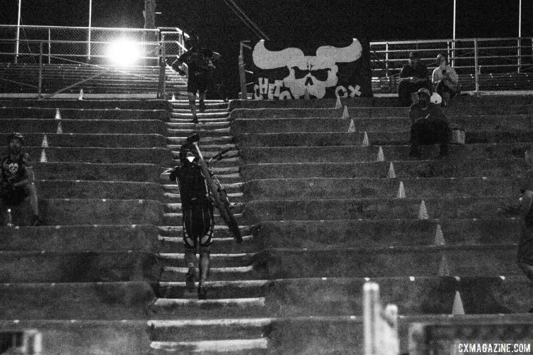 You know you're in for a scary time if you're climbing up to reach the gheto. Rodeo Cross 2014. © Cyclocross Magazine