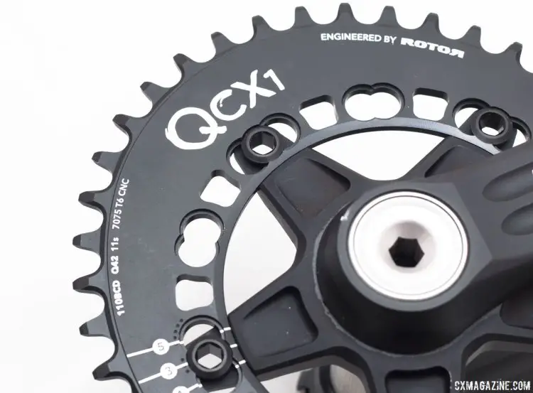 Rotor's new QCX1 thick/thin single cyclocross chainring come in 38-44t even sizes. © Cyclocross Magazine