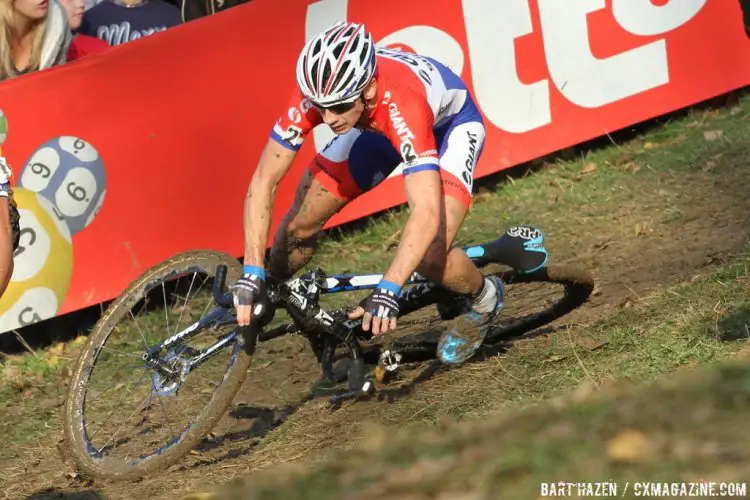 Lars van der Haar took a spill on a tricky corner and had to chase to finish 6th. © Bart Hazen / Cyclocross Magazine