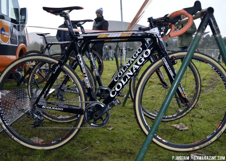 Rob Peeters’ Colnago Prestige, with the orange, black and white color scheme of the Vastgoedservice Golden Palace Cycling Team. © Philip Ingham / Cyclocross Magazine