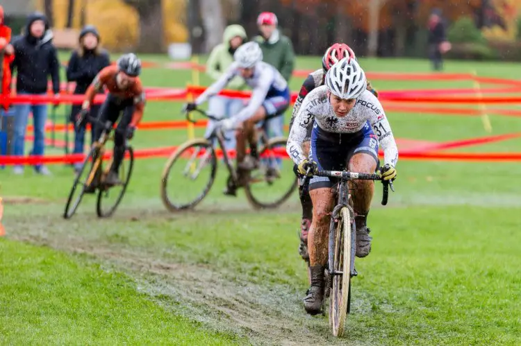 JAM Fund rider Becca Fahringer leads a group. Fahringer had a great ride today, taking seventh place. © Todd Prekaski