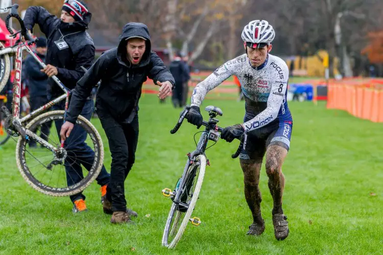 Hyde swapped bikes frequently in an effort to cope with the muddy conditions. © Todd Prekaski