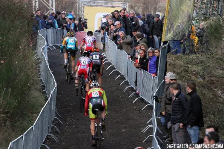 The course narrowed in some sections Sunday at Spa-Francorchamps as riders powered forward. © Bart Hazen