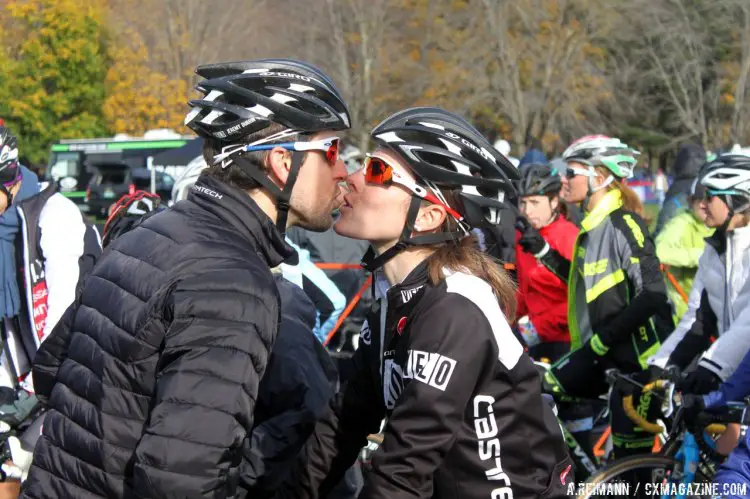 Jeremy and Gabby Durrin give a good luck kiss at the start, which was good enough for second for both of them on day two. © Andrew Reimann