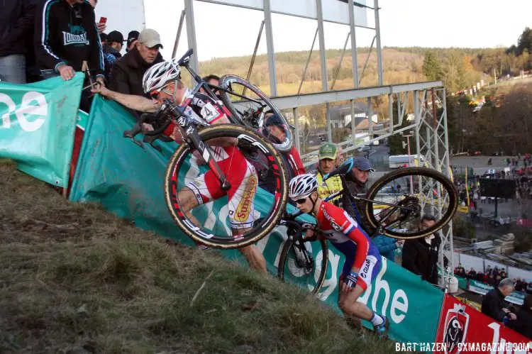 Kevin Pauwels leads Lars van der Haar up a fierce climb at Spa-Francorchamps. © Bart Hazen