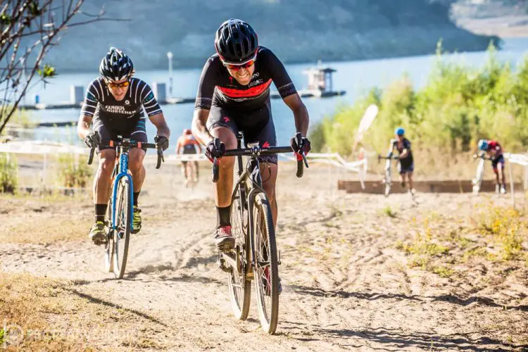 Brian Gordon and Elliot Reinecke grind up from Lake Hodges late in Men’s Cat 1. Birthday boy Gordon had a shot, then took a shot. © Philip Beckman/PB Creative