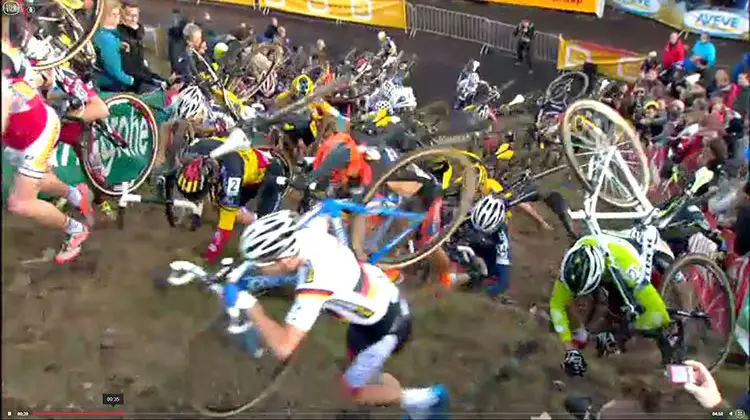 The world's best cyclocrossers were forced to crawl up the run-ups.