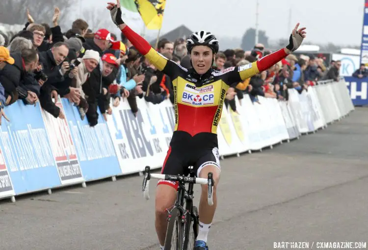 Cant won in front of her home fans in Belgium. 2014 Koksijde UCI Cyclocross World Cup, Elite Women. © Bart Hazen / Cyclocross Magazine