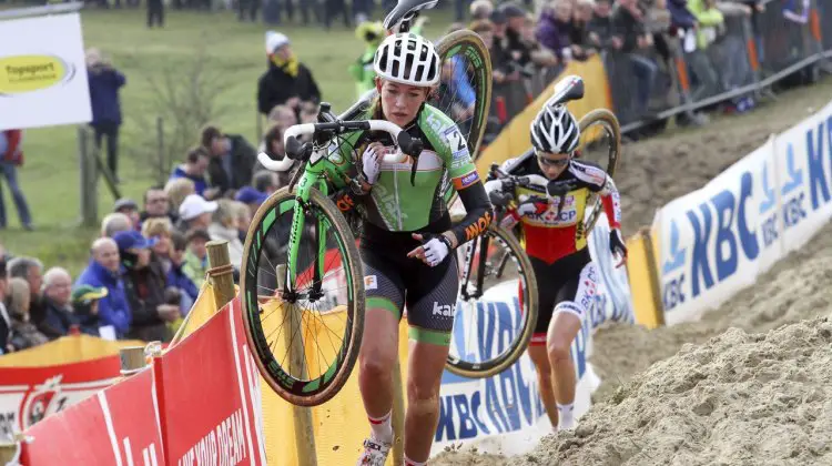 Sophie de Boer would sprint for third, and climb into the World Cup leader's jersey. © Bart Hazen / Cyclocross Magazine
