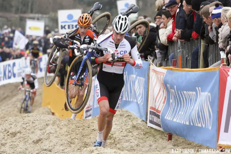 U23s running away from the rest, feeling at home playing in the sand box. 2014 Koksijde UCI Cyclocross World Cup, Elite Men. © Bart Hazen / Cyclocross Magazine