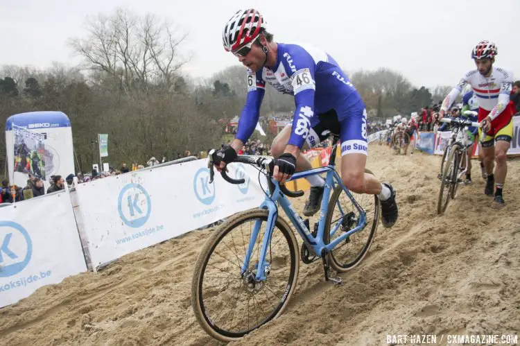 Jonathan Page continued his trying season, but finished on the lead lap. 2014 Koksijde UCI Cyclocross World Cup, Elite Men. © Bart Hazen / Cyclocross Magazine