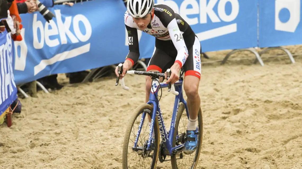 Mathieu van der Poel rode well in second for most of the race before Pauwels passed. 2014 Koksijde UCI Cyclocross World Cup, Elite Men. © Bart Hazen / Cyclocross Magazine