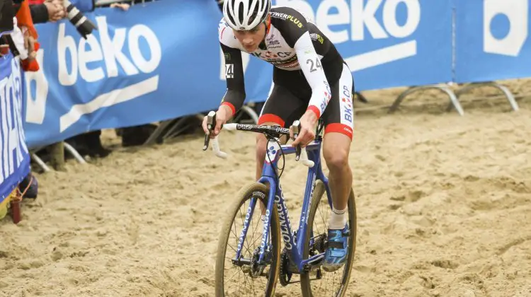 Mathieu van der Poel rode well in second for most of the race before Pauwels passed. 2014 Koksijde UCI Cyclocross World Cup, Elite Men. © Bart Hazen / Cyclocross Magazine