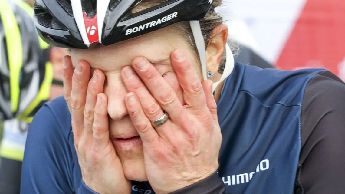 Tough day in the office for Compton, who was fighting a cold. 2014 Koksijde UCI Cyclocross World Cup, Elite Women. © Bart Hazen / Cyclocross Magazine