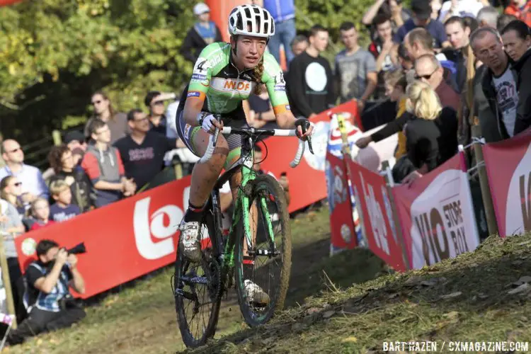 Sophie de Boer going solo to win Koppenbergcross 2014 ahead of Jolien Verschueren and Sanne Cant. © Bart Hazen / Cyclocross Magazine