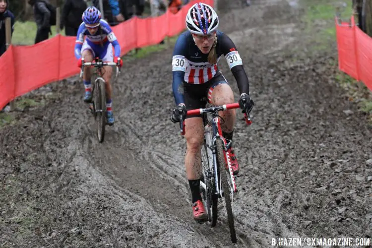 Compton was able to move up from a rough start at Namur, but couldn’t bridge up to the leaders. © Bart Hazen/Cyclocross Magazine