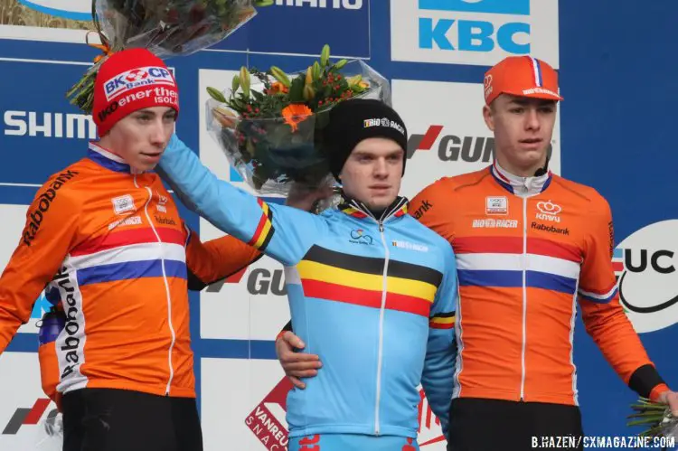 Iserbyt, Dekkers and Gulickx made up the Junior podium. © Bart Hazen/Cyclocross Magazine