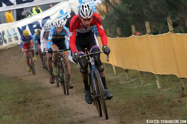 Van der Poel and Vanthourenhout bide their time a little too long in the race as Sweeny increased his lead. © Bart Hazen/Cyclocross Magazine