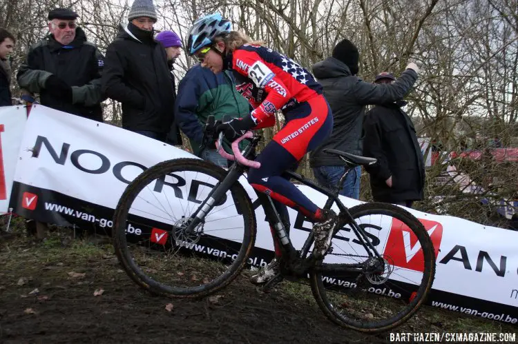 Young American Lepikhina fights her way up a muddy climb. © Bart Hazen/Cyclocross Magazine