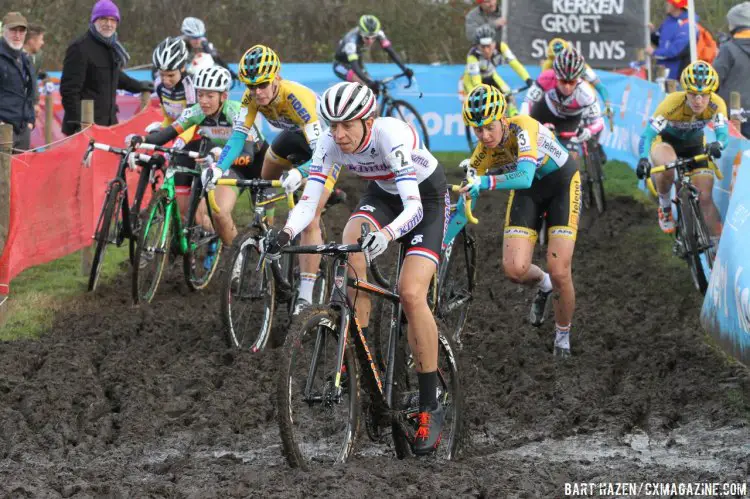 Wyman spent some time leading the pack early on at BPost in Essen. © Bart Hazen/Cyclocross Magazine