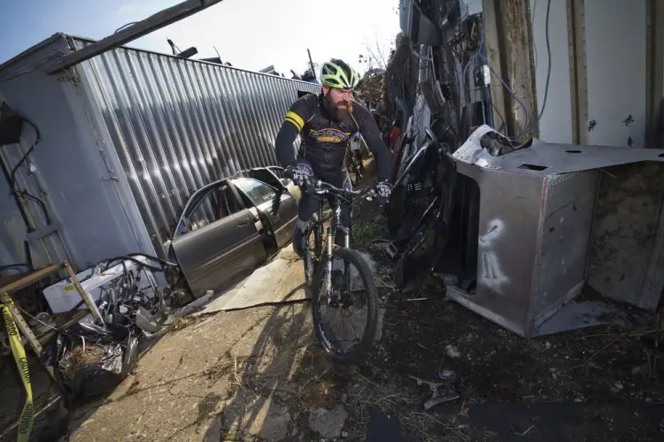 Just another day of winding your way through auto parts on a bike. © Adam Nawrot