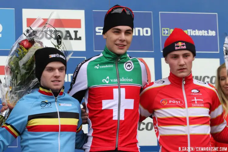Swiss rider Johan Jacobs wins over Iserbyt and Andreassen. © Bart Hazen/Cyclocross Magazine