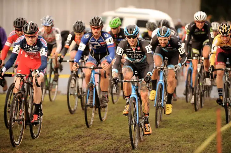 A strong field lined up for the MFG Cyclocross Waves For Water Cross Collaboration for Project Liberia at the Marymount Event Center in Tacoma, WA. ©Matthew J. Clark/StraightEIGHTFilms.com