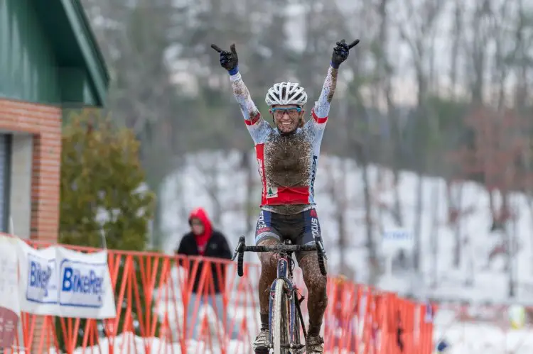 An elated Ellen Noble wins her second ever UCI race, both this weekend at Baystate. © Todd Prekaski