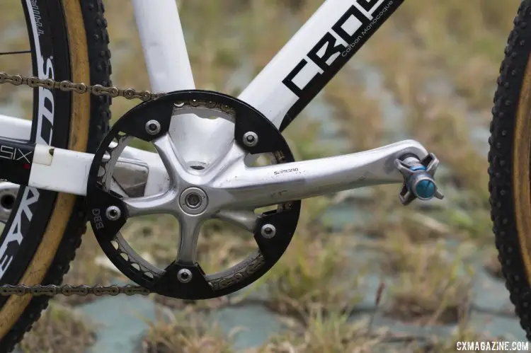 Payton’s 40t chainring, protected with BBG Bashguards, is attached to an Ultegra Crankset. © Cyclocross Magazine