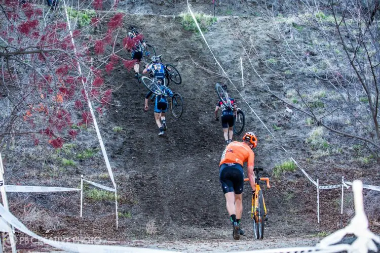 The Elite Men’s lead group tackles Hammertime Hill on Saturday. © Philip Beckman/PB Creative