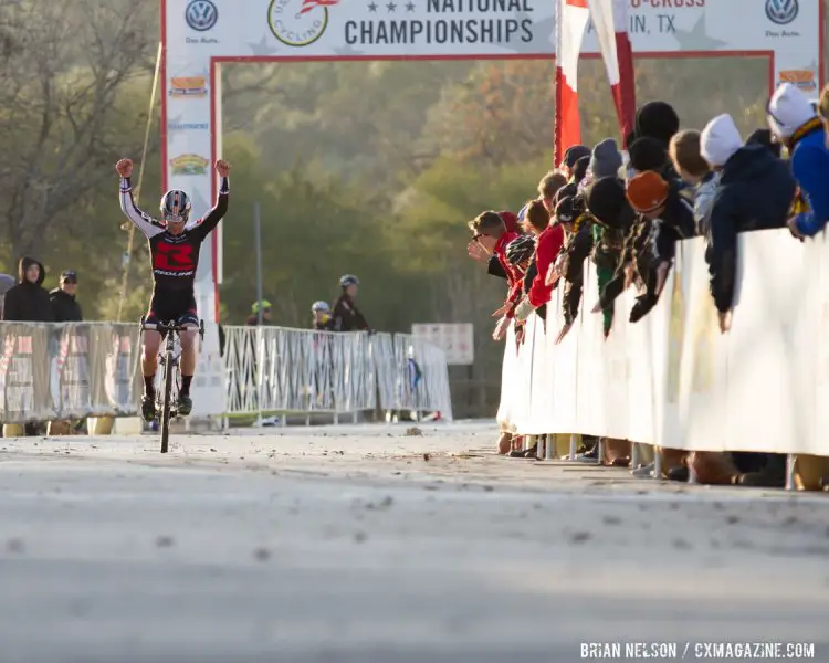 Justin Lindine (Team Redline) takes the win in the Men's Singlespeed Championship. © Brian Nelson