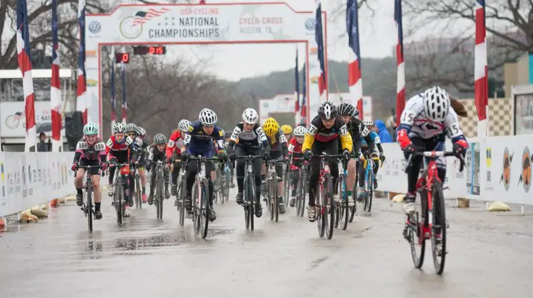 A blur was all the Junior Women 13-14 field saw of Katie Clouse after the whistle blew. © Brian Nelson