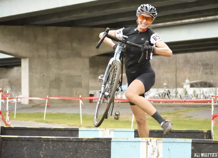 Ally Stacher was all smiles on her way to second. 2015 Kingsport Cyclocross Cup. © Ali Whittier