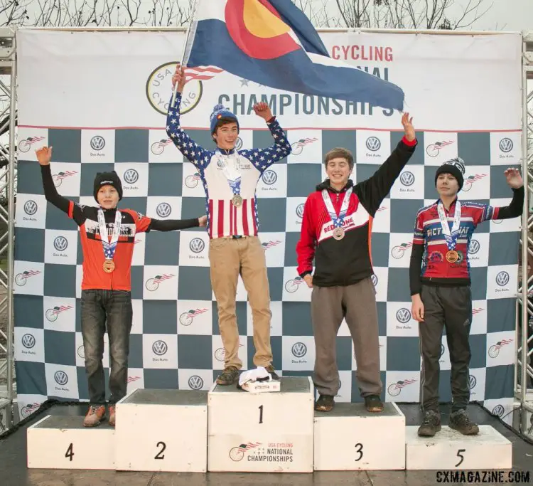 Junior Men 13-14 2015 Cyclocross National Championships Podium © Cyclocross Magazine (full res avail for purchase - email crosseyed@cxmagazine.com )